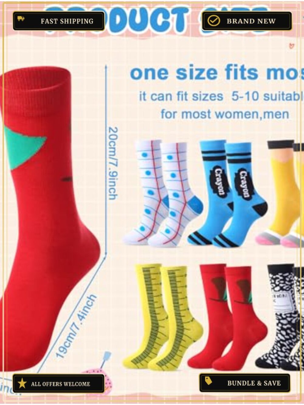 Funny Novelty Teacher Socks - 12 Pairs, Combed Cotton, Polyester, Spandex, Gift - Picture 3 of 6